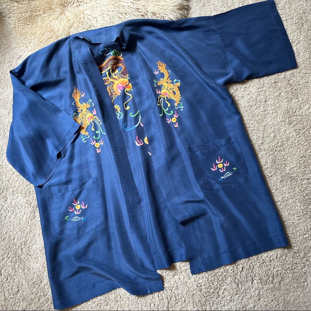 VINTAGE CHINESE SILK DRAGON KIMONO ROBE EMBROIDERED FREE PEOPLE ANTHROPOLOGIE